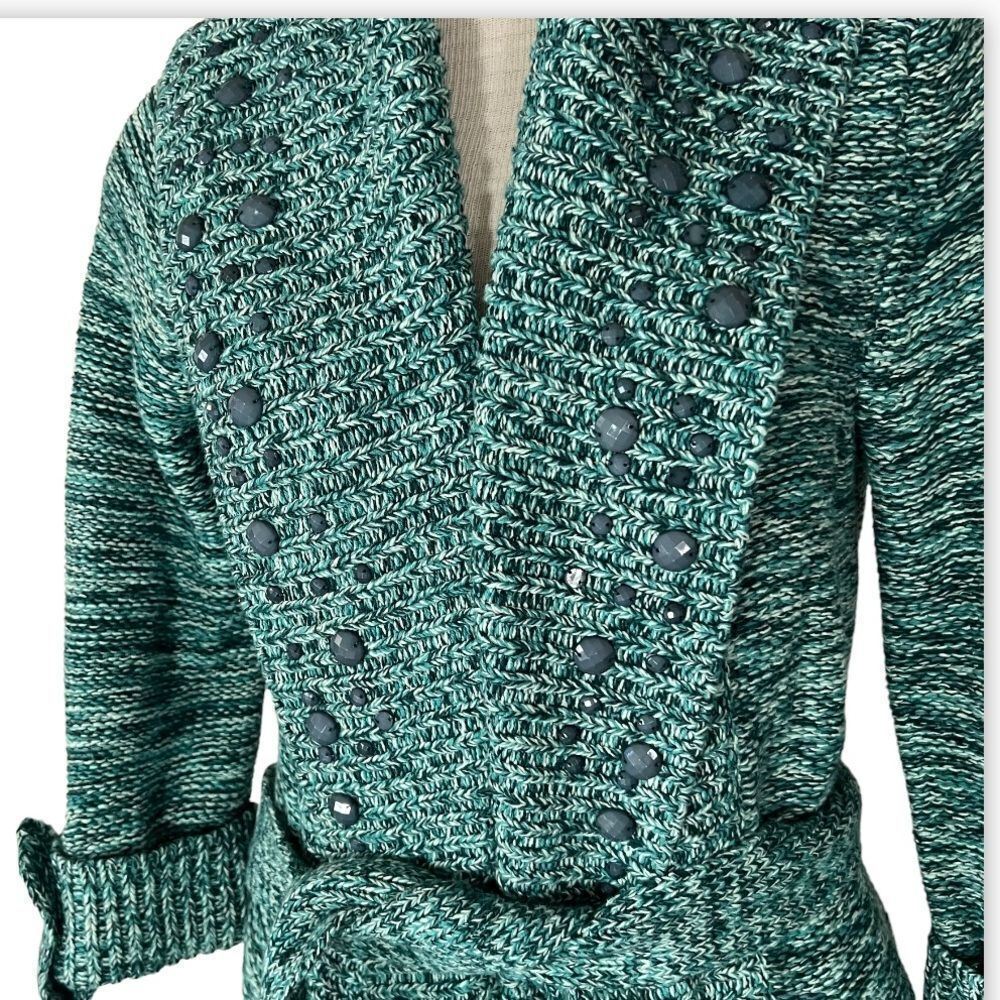 Jamie Gries gorgeous teal green midi sweater three quarter sleeve size XS